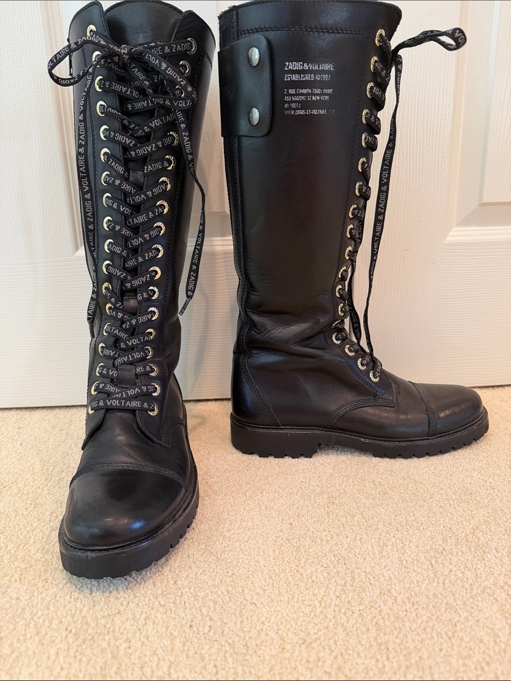 Zadig & Voltaire Black Lace-Up Leather Knee-High Boots